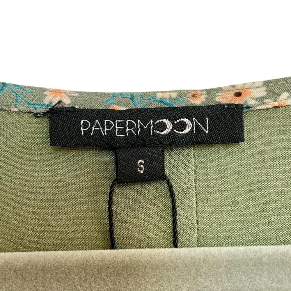 NWT Papermoon Ellie Green Floral Mixed Media Button Back Blouse S - Picture 4 of 14